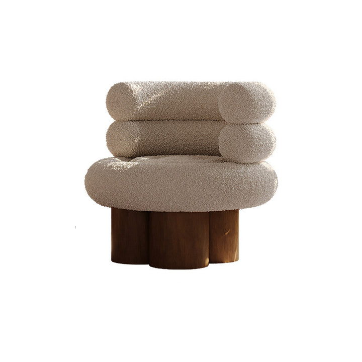 Traditioneller französischer Teddyfleece-Kohlenstoffstahl-Massivholz-gekrümmter runder zylindrischer Akzentstuhl mit Rückenlehne für das Wohnzimmer 
