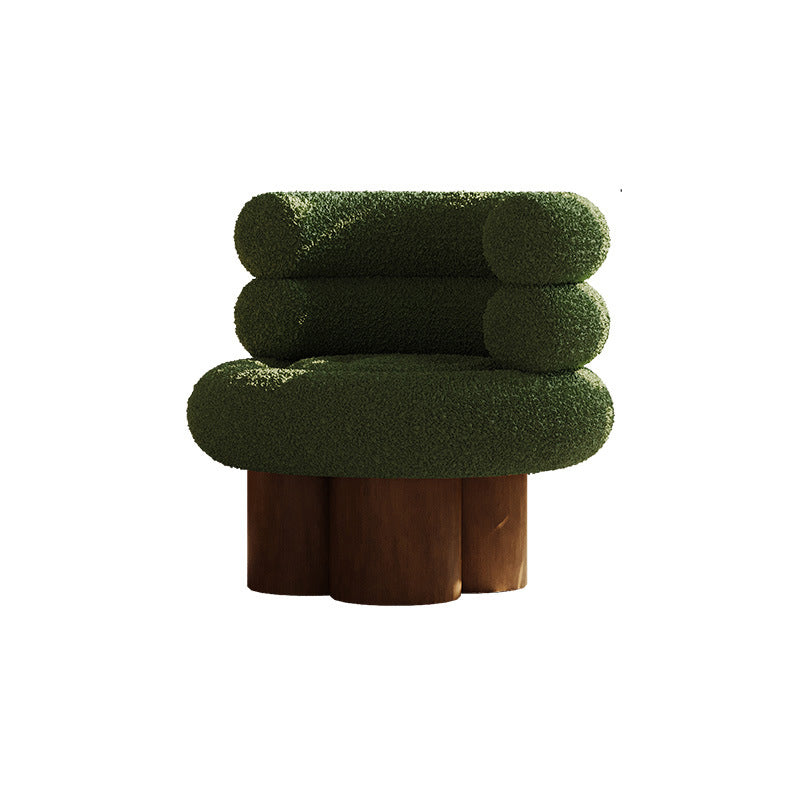 Traditioneller französischer Teddyfleece-Kohlenstoffstahl-Massivholz-gekrümmter runder zylindrischer Akzentstuhl mit Rückenlehne für das Wohnzimmer 