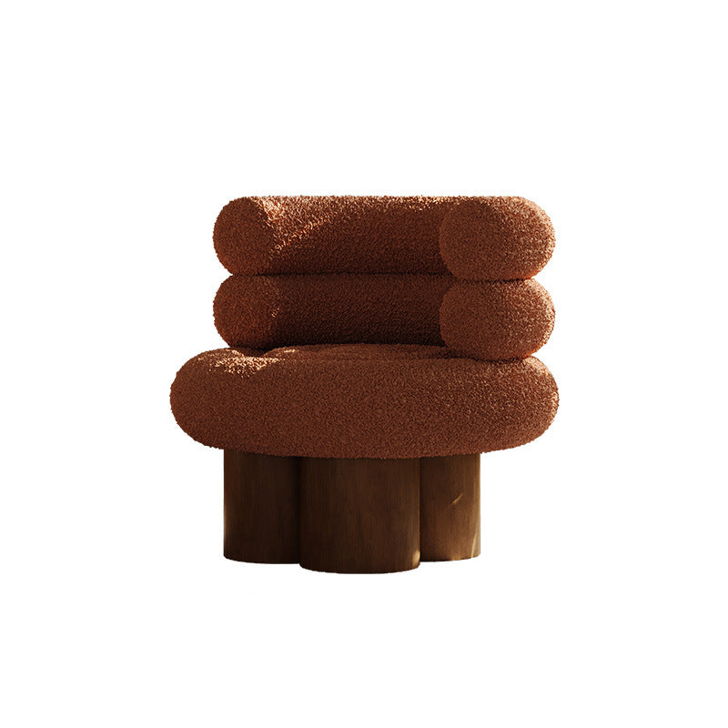 Traditioneller französischer Teddyfleece-Kohlenstoffstahl-Massivholz-gekrümmter runder zylindrischer Akzentstuhl mit Rückenlehne für das Wohnzimmer 