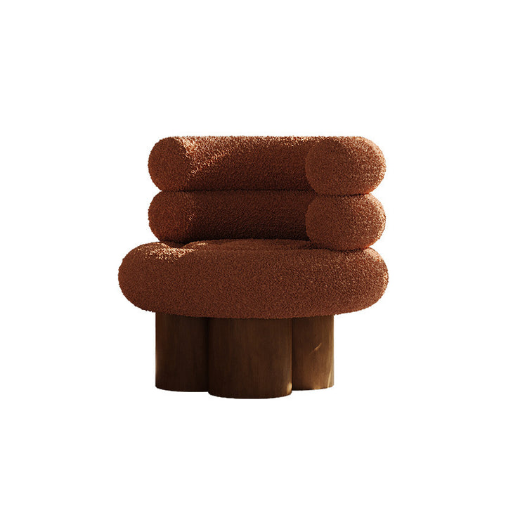Traditioneller französischer Teddyfleece-Kohlenstoffstahl-Massivholz-gekrümmter runder zylindrischer Akzentstuhl mit Rückenlehne für das Wohnzimmer 