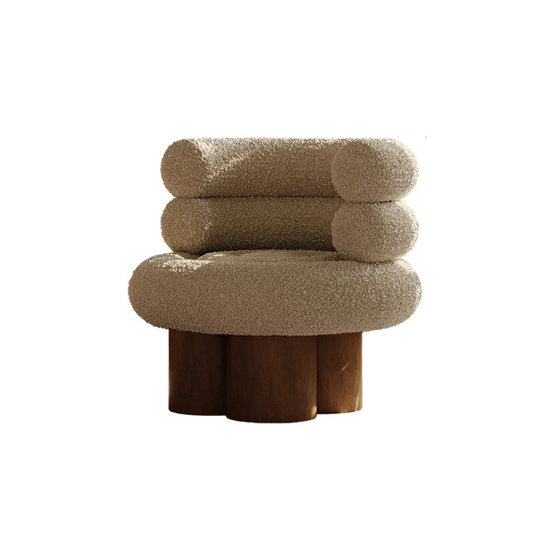 Traditioneller französischer Teddyfleece-Kohlenstoffstahl-Massivholz-gekrümmter runder zylindrischer Akzentstuhl mit Rückenlehne für das Wohnzimmer 