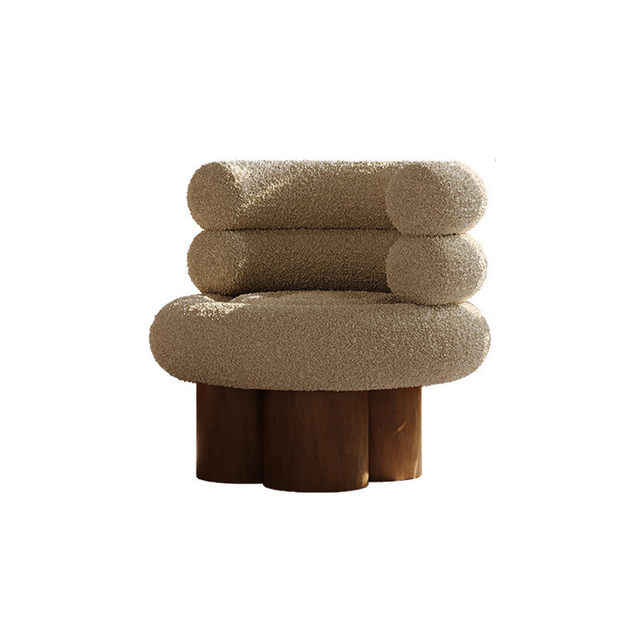Traditioneller französischer Teddyfleece-Kohlenstoffstahl-Massivholz-gekrümmter runder zylindrischer Akzentstuhl mit Rückenlehne für das Wohnzimmer 