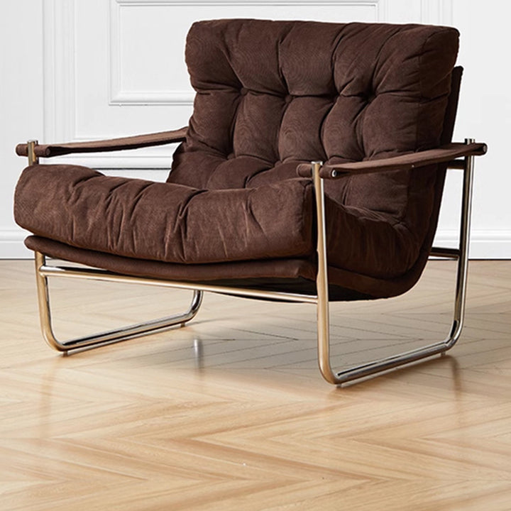 Chaise d'appoint trapézoïdale en velours côtelé vintage traditionnel avec grille en acier inoxydable et dossier pour salon 