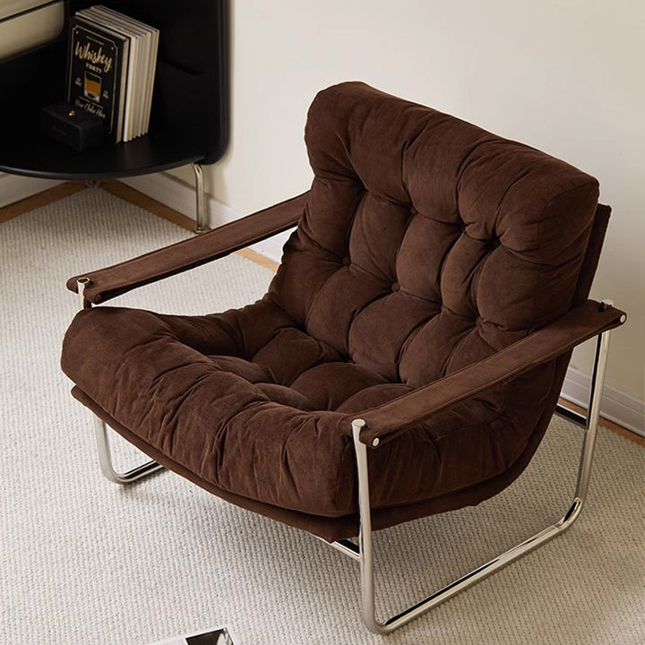 Chaise d'appoint trapézoïdale en velours côtelé vintage traditionnel avec grille en acier inoxydable et dossier pour salon 