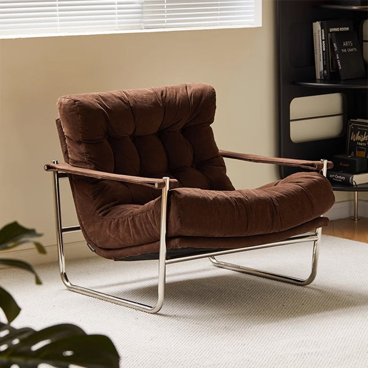 Chaise d'appoint trapézoïdale en velours côtelé vintage traditionnel avec grille en acier inoxydable et dossier pour salon 