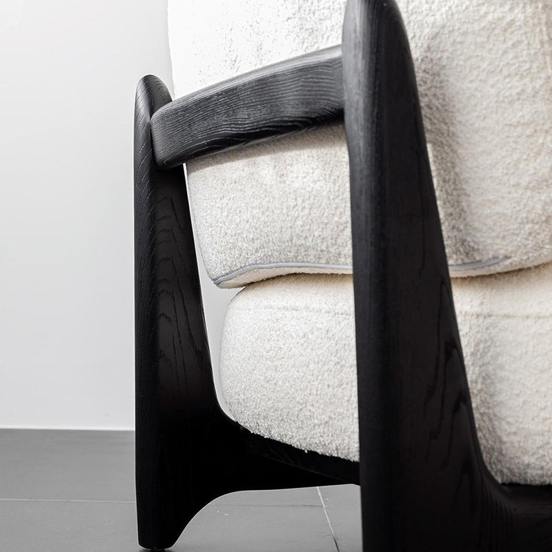 Contemporary Scandinavian Sherpa Fabric Velvet Solid Wood Curved Square Accent Chair With Backrest For Living Room