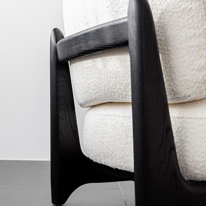 Contemporary Scandinavian Sherpa Fabric Velvet Solid Wood Curved Square Accent Chair With Backrest For Living Room