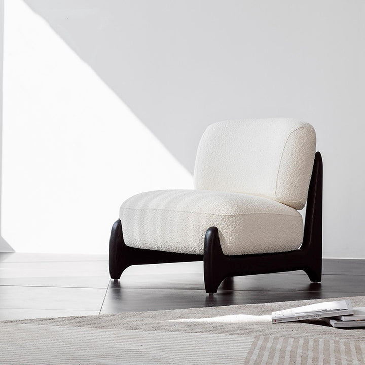 Contemporary Scandinavian Sherpa Fabric Velvet Solid Wood Curved Square Accent Chair With Backrest For Living Room