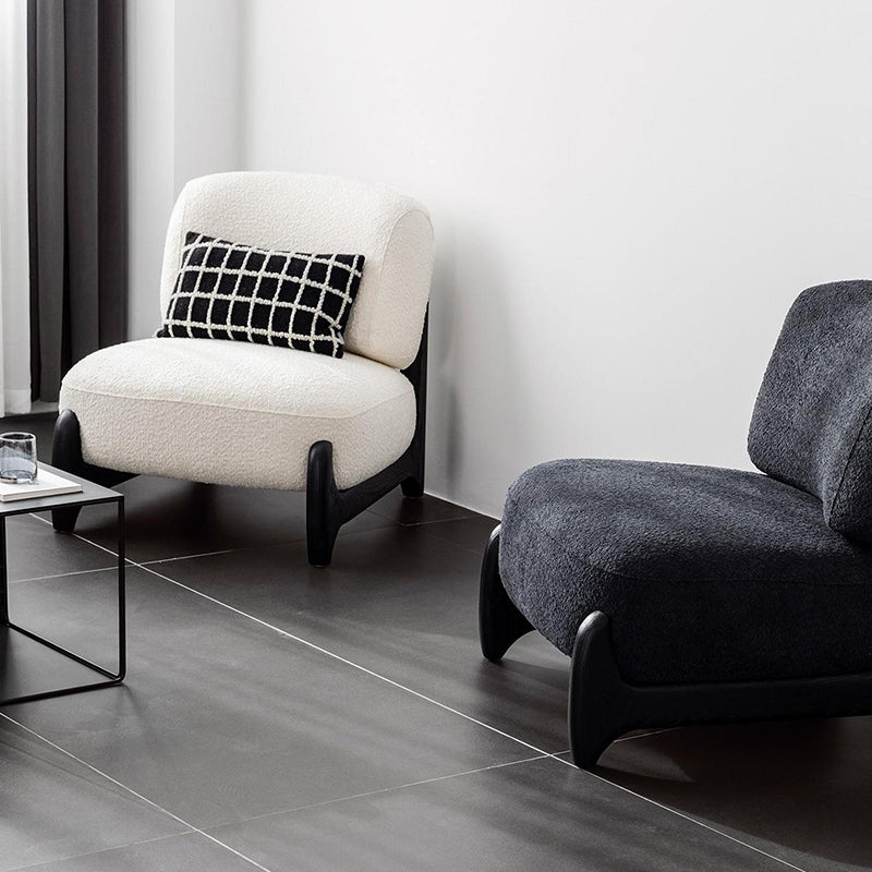 Contemporary Scandinavian Sherpa Fabric Velvet Solid Wood Curved Square Accent Chair With Backrest For Living Room