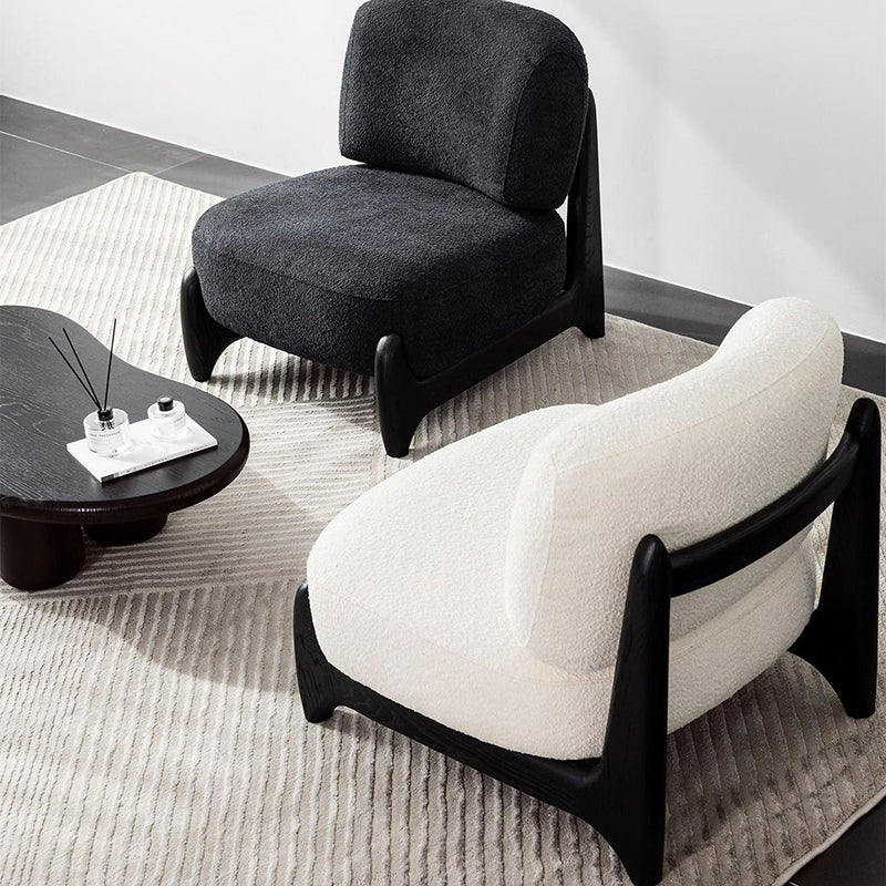 Contemporary Scandinavian Sherpa Fabric Velvet Solid Wood Curved Square Accent Chair With Backrest For Living Room