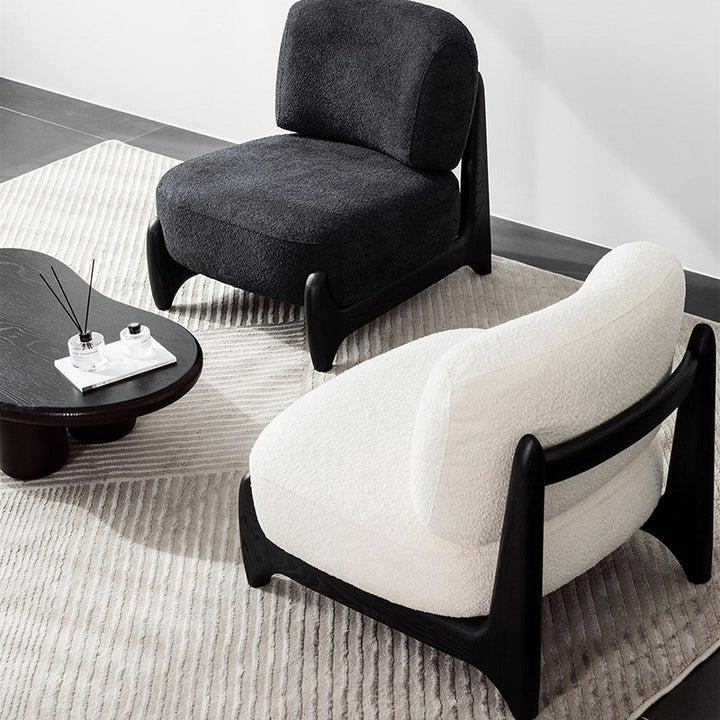 Contemporary Scandinavian Sherpa Fabric Velvet Solid Wood Curved Square Accent Chair With Backrest For Living Room