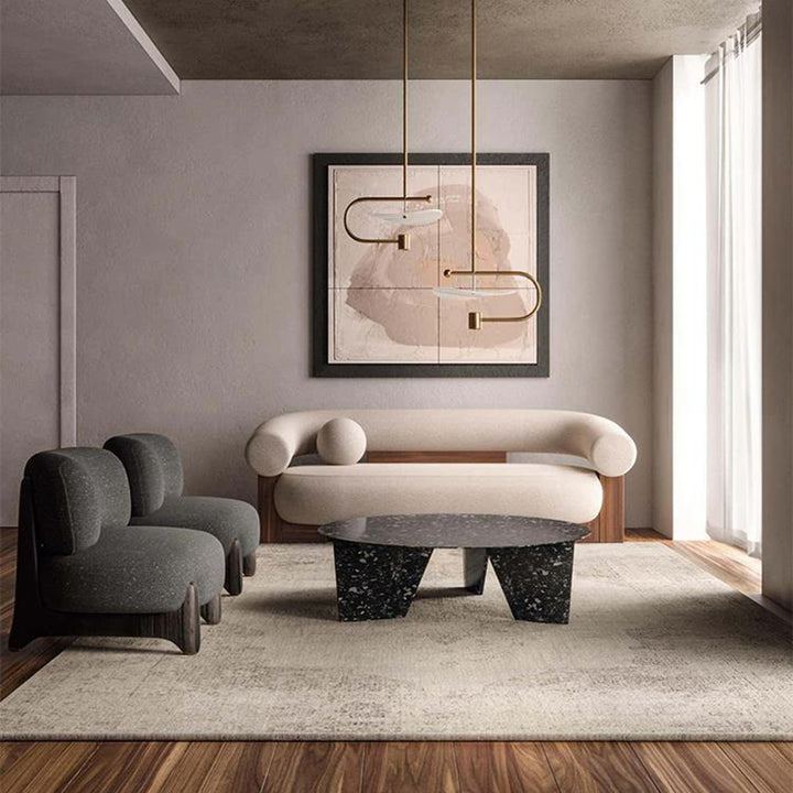 Contemporary Scandinavian Sherpa Fabric Velvet Solid Wood Curved Square Accent Chair With Backrest For Living Room