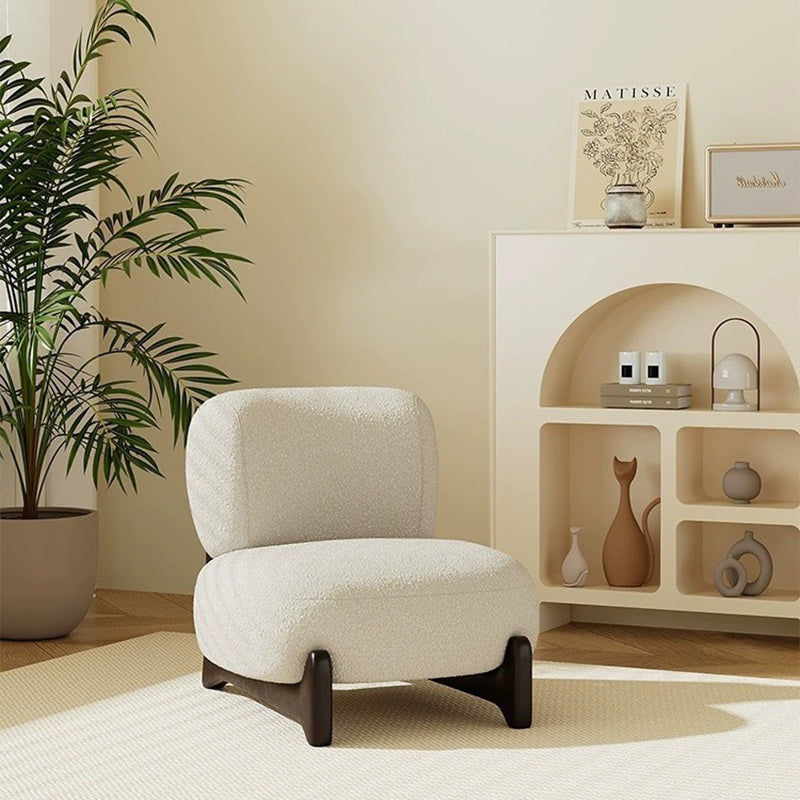 Contemporary Scandinavian Sherpa Fabric Velvet Solid Wood Curved Square Accent Chair With Backrest For Living Room
