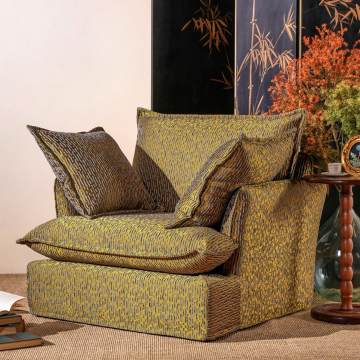 Chaise d'appoint en bois de bouleau pivotante texturée or – Canapé oriental vintage pour salon 