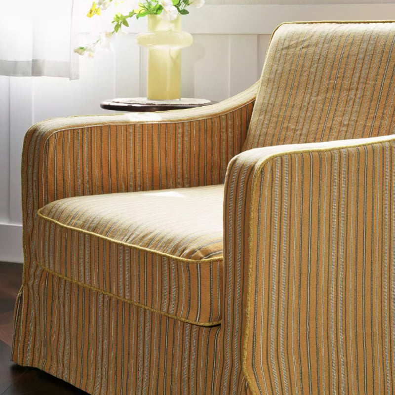 Silla de acento de madera de abedul con patrón de rayas doradas de algodón y lino - Silla de salón retro minimalista para sala de estar 