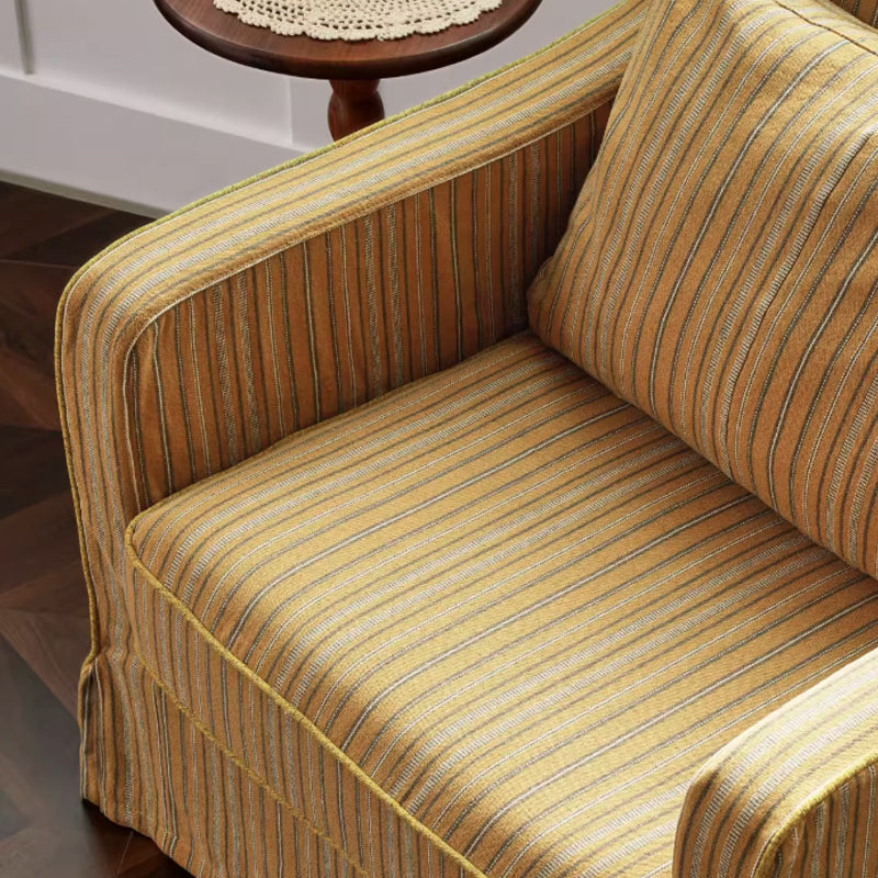 Silla de acento de madera de abedul con patrón de rayas doradas de algodón y lino - Silla de salón retro minimalista para sala de estar 