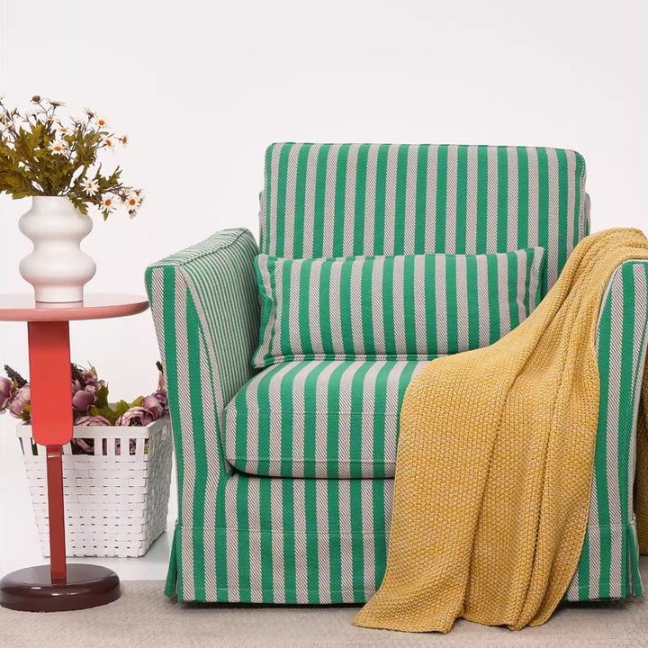 Chaise d'appoint en bois de bouleau à motif rayé vert et blanc – Chaise lounge scandinave pour salon ou bureau 