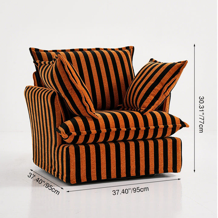 Chaise d'appoint pivotante en bois de bouleau à motif rayé noir et orange - Chaise de salon française pour le salon 