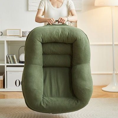 Modern Minimalist Corduroy PP Cotton U-Shaped Rounded Square Accent Chair With Backrest Armrest For Living Room