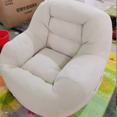 Modern Minimalist Corduroy PP Cotton U-Shaped Rounded Square Accent Chair With Backrest Armrest For Living Room