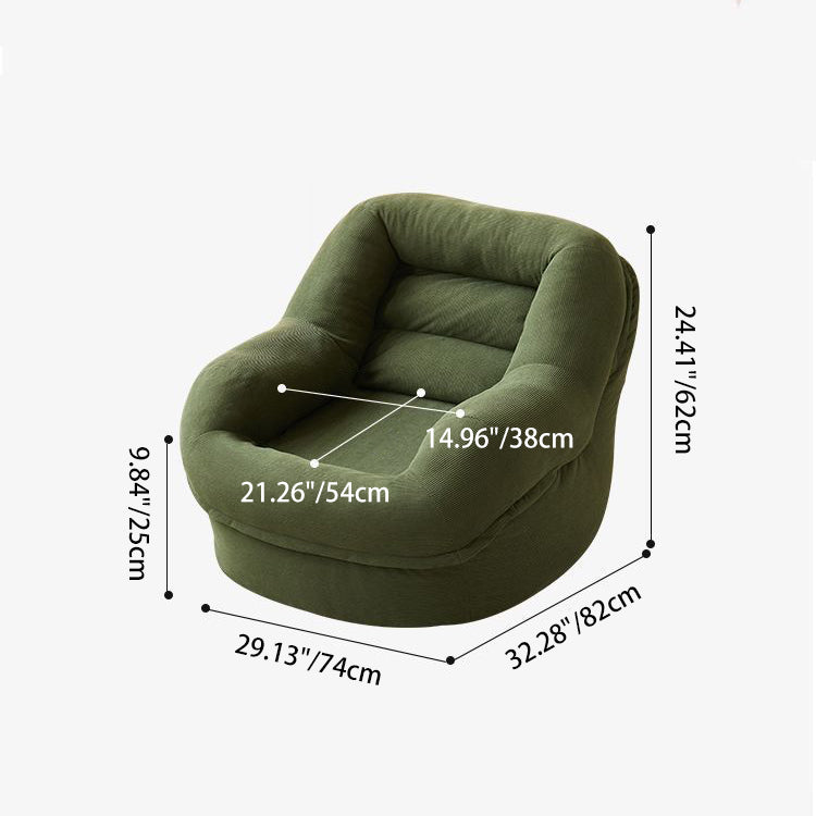 Modern Minimalist Corduroy PP Cotton U-Shaped Rounded Square Accent Chair With Backrest Armrest For Living Room