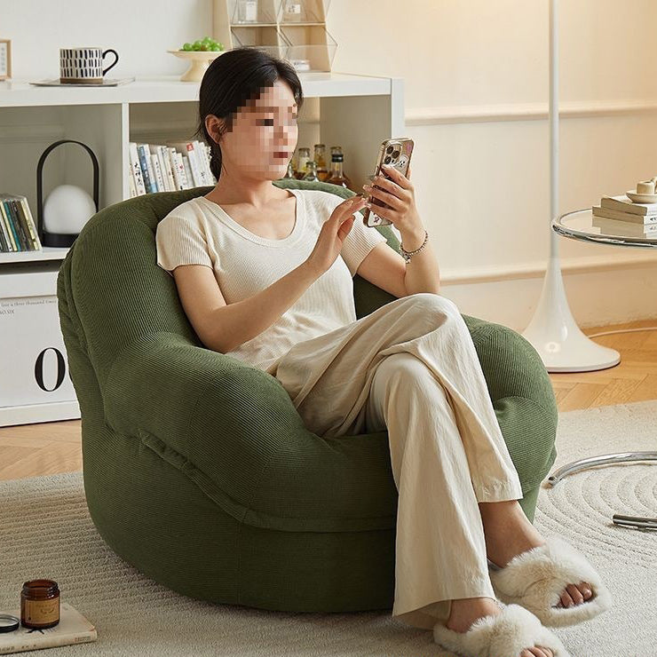 Modern Minimalist Corduroy PP Cotton U-Shaped Rounded Square Accent Chair With Backrest Armrest For Living Room