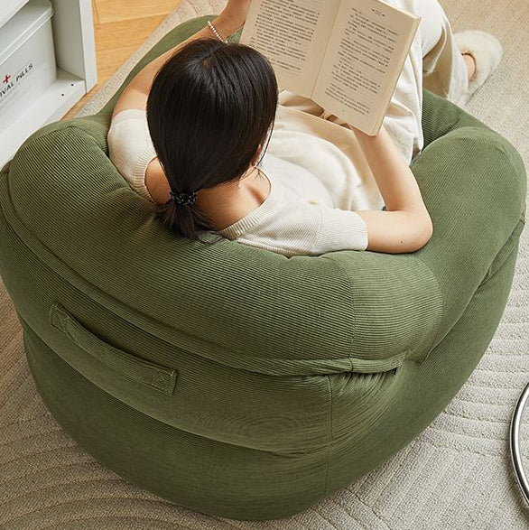 Modern Minimalist Corduroy PP Cotton U-Shaped Rounded Square Accent Chair With Backrest Armrest For Living Room