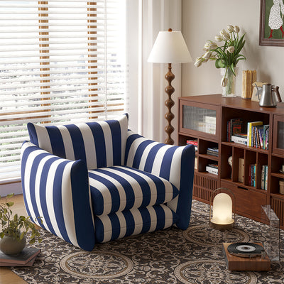 Traditional French Cotton Linen Oil Wax Leather Wood Square Curved Accent Chair With Backrest & Armrest For Living Room