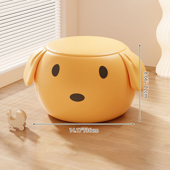 Taburete bajo redondo móvil en forma de perro de cuero encerado creativo contemporáneo de madera maciza y acero inoxidable para sala de estar 