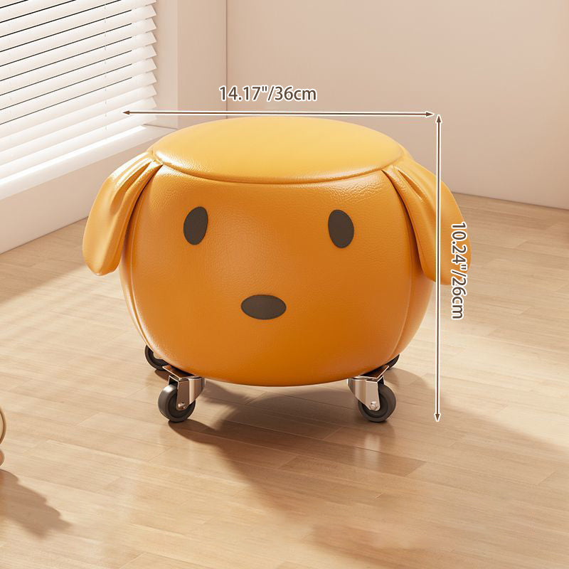 Tabouret bas rond mobile en cuir ciré créatif contemporain en bois massif et acier inoxydable en forme de chien pour salon 