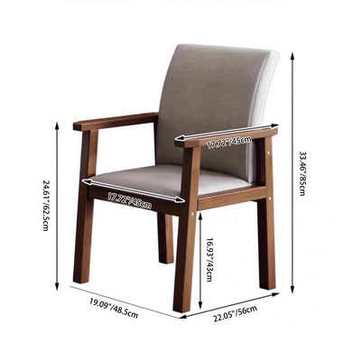 Contemporary Scandinavian Cotton Linen Solid Wood Tilted Rounded Square Desk Chair With Backrest & Armrest For Home Office