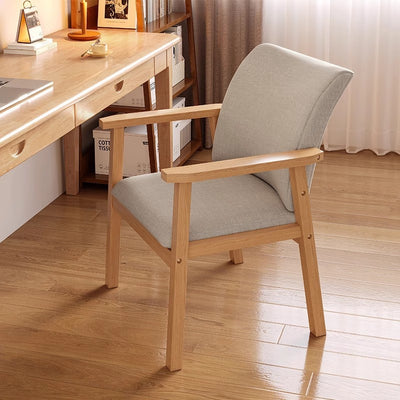 Contemporary Scandinavian Cotton Linen Solid Wood Tilted Rounded Square Desk Chair With Backrest & Armrest For Home Office