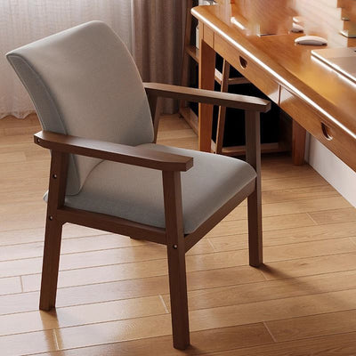 Contemporary Scandinavian Cotton Linen Solid Wood Tilted Rounded Square Desk Chair With Backrest & Armrest For Home Office