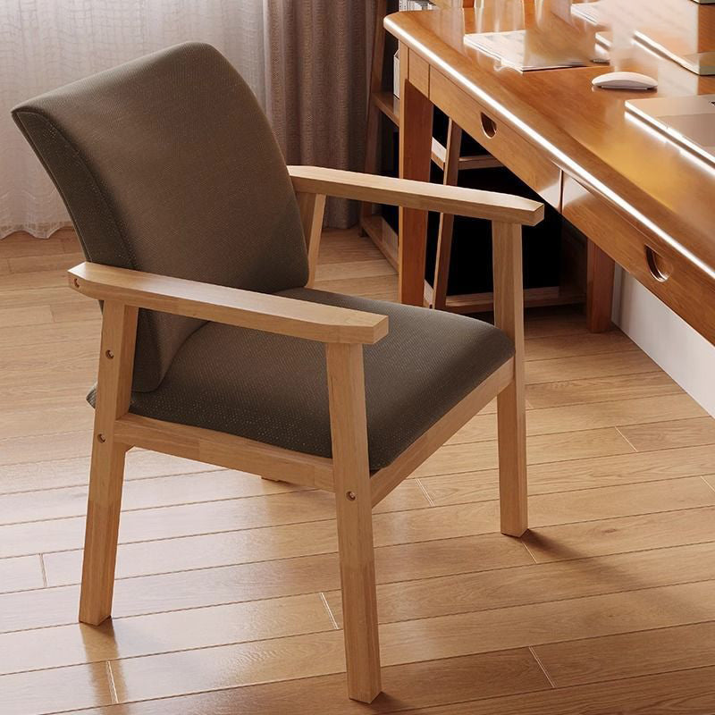 Contemporary Scandinavian Cotton Linen Solid Wood Tilted Rounded Square Desk Chair With Backrest & Armrest For Home Office