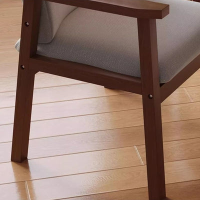Contemporary Scandinavian Cotton Linen Solid Wood Tilted Rounded Square Desk Chair With Backrest & Armrest For Home Office