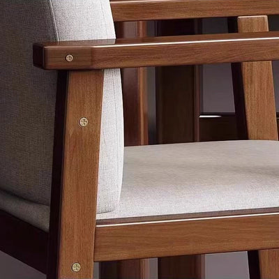 Contemporary Scandinavian Cotton Linen Solid Wood Tilted Rounded Square Desk Chair With Backrest & Armrest For Home Office