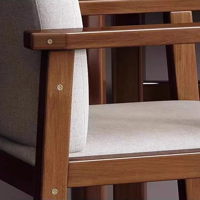 Contemporary Scandinavian Cotton Linen Solid Wood Tilted Rounded Square Desk Chair With Backrest & Armrest For Home Office