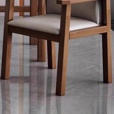 Contemporary Scandinavian Cotton Linen Solid Wood Tilted Rounded Square Desk Chair With Backrest & Armrest For Home Office