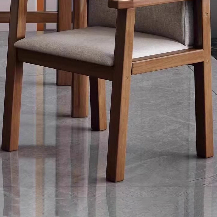 Contemporary Scandinavian Cotton Linen Solid Wood Tilted Rounded Square Desk Chair With Backrest & Armrest For Home Office