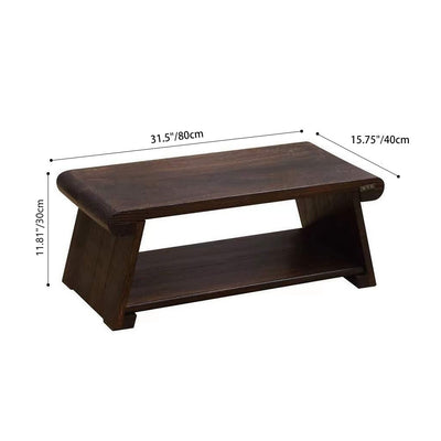 Traditional Japanese Foldable Solid Wood Rounded Rectangle Coffee Table 2-Tier For Living Room