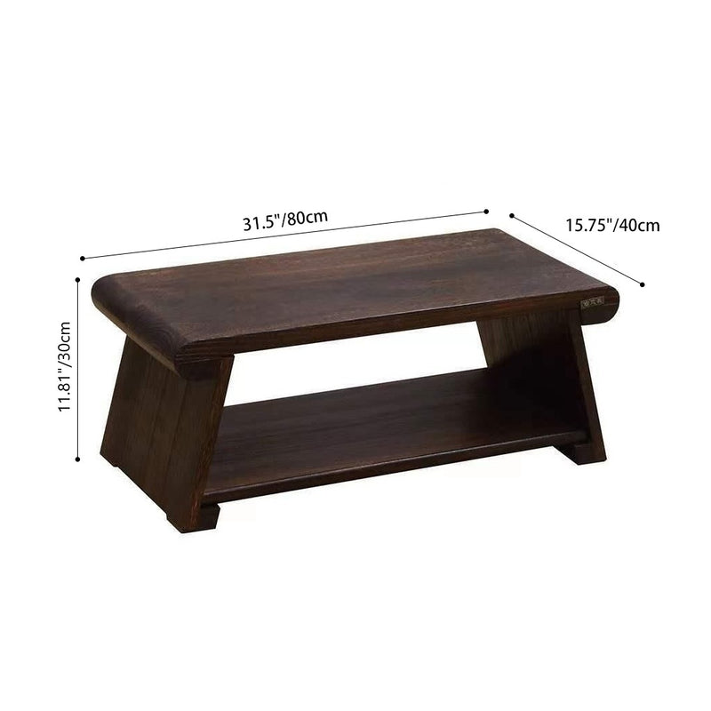 Traditional Japanese Foldable Solid Wood Rounded Rectangle Coffee Table 2-Tier For Living Room