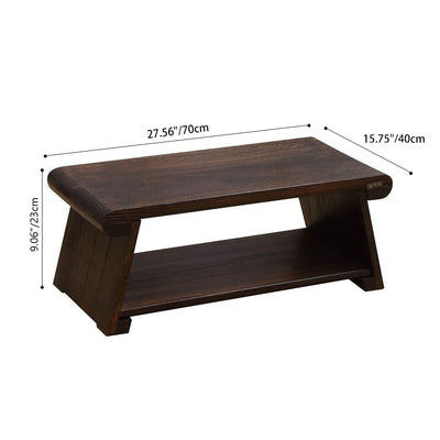 Traditional Japanese Foldable Solid Wood Rounded Rectangle Coffee Table 2-Tier For Living Room
