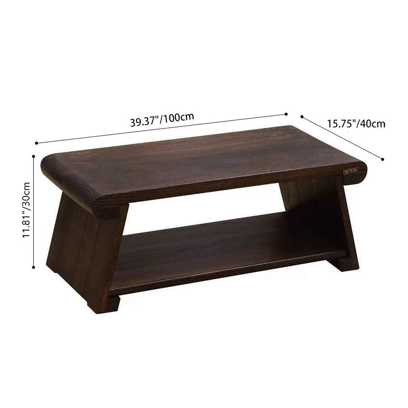 Traditional Japanese Foldable Solid Wood Rounded Rectangle Coffee Table 2-Tier For Living Room