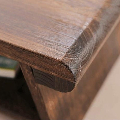 Traditional Japanese Foldable Solid Wood Rounded Rectangle Coffee Table 2-Tier For Living Room