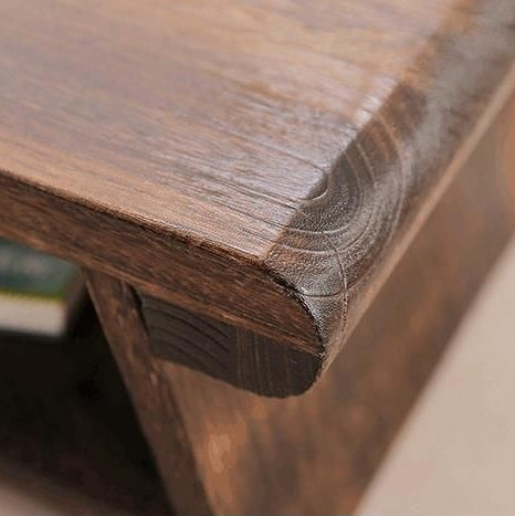 Traditional Japanese Foldable Solid Wood Rounded Rectangle Coffee Table 2-Tier For Living Room