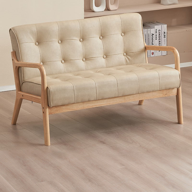 Contemporary Scandinavian Oil Wax Leather Solid Wood Rectangular Rounded Sofa 1/2/3-Seater For Living Room