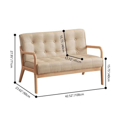 Contemporary Scandinavian Oil Wax Leather Solid Wood Rectangular Rounded Sofa 1/2/3-Seater For Living Room