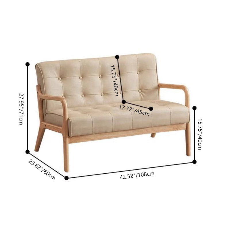 Contemporary Scandinavian Oil Wax Leather Solid Wood Rectangular Rounded Sofa 1/2/3-Seater For Living Room
