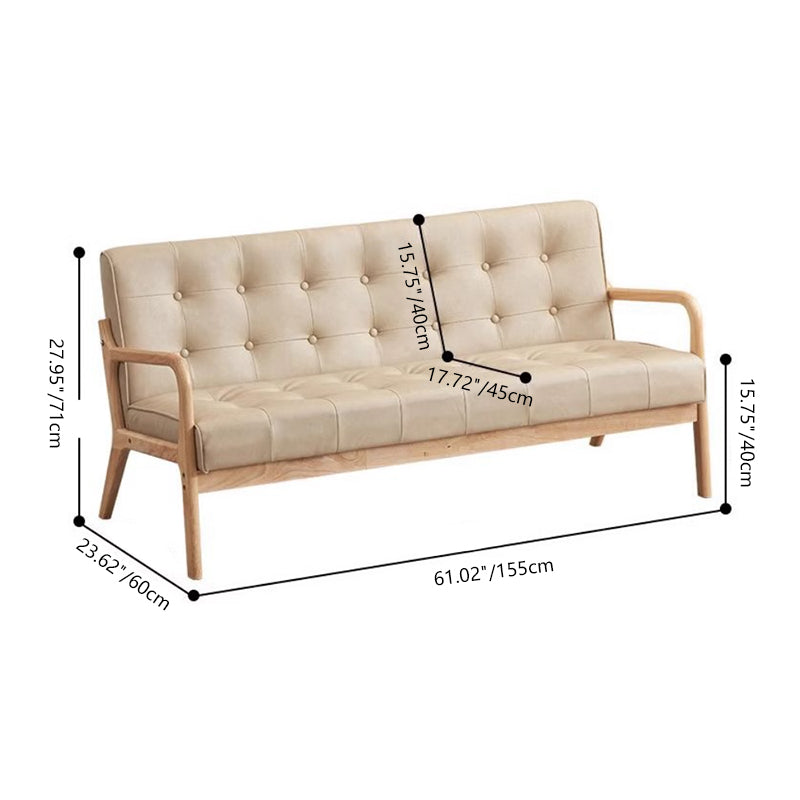 Contemporary Scandinavian Oil Wax Leather Solid Wood Rectangular Rounded Sofa 1/2/3-Seater For Living Room