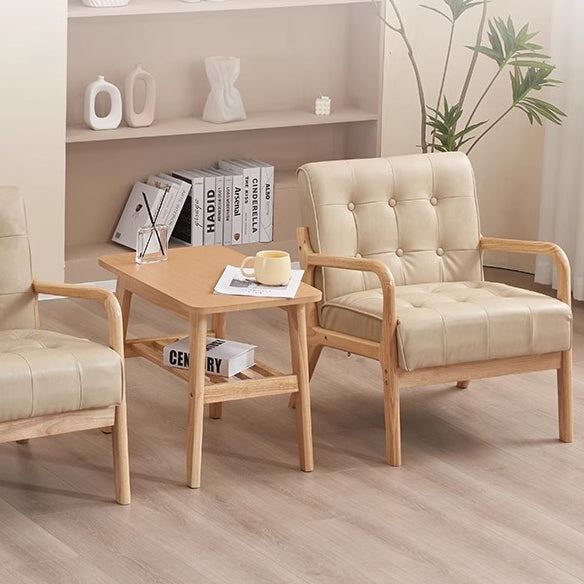 Contemporary Scandinavian Oil Wax Leather Solid Wood Rectangular Rounded Sofa 1/2/3-Seater For Living Room